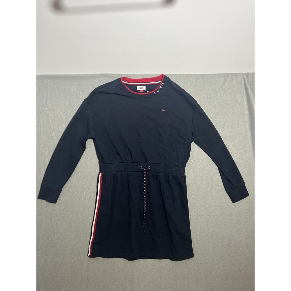 Tommy Jeans Women's L/G Navy Blue Long Sleeve Sweatshirt Dress Drawstring Waist